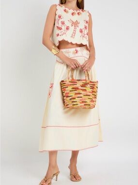 Never Fully Dressed Women's Size US 14 Cream Sun & Palm Embroidered Maxi Skirt